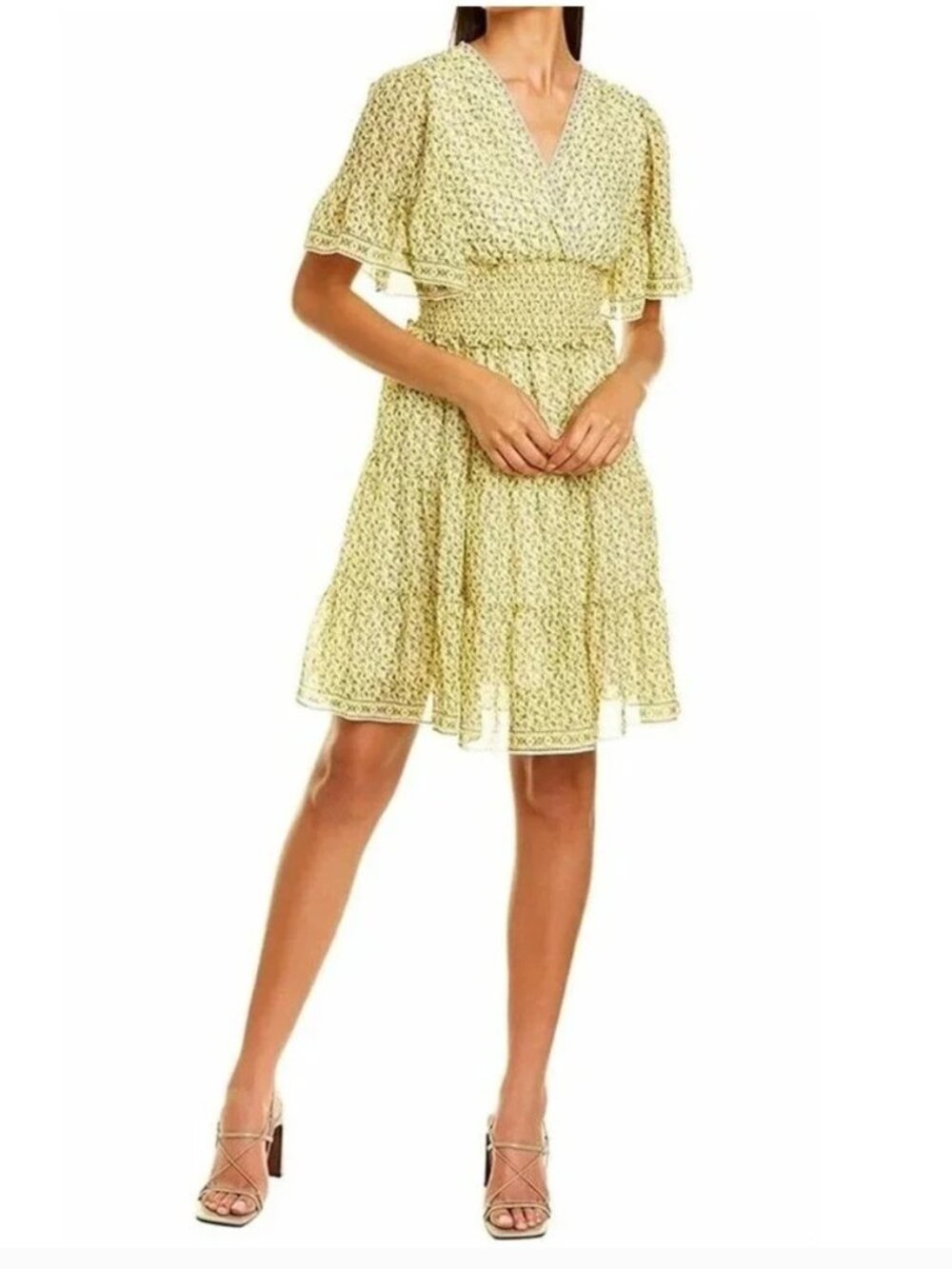 Max Studio Lemon Print Smocked Tiered Mini Dress - Size S